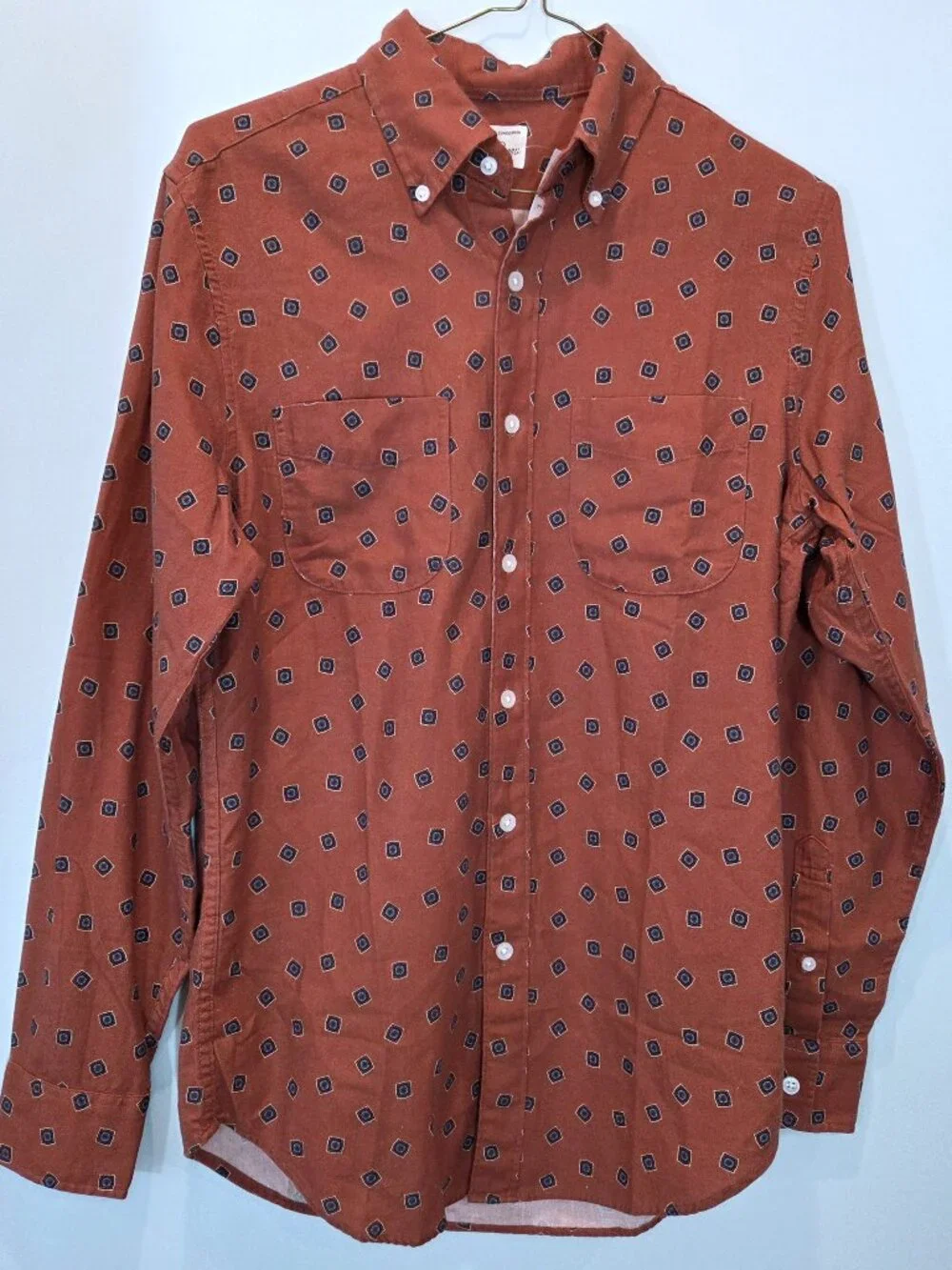 NWT J. Crew Wool Blend Burnt Saffron Print Shirt Size XS